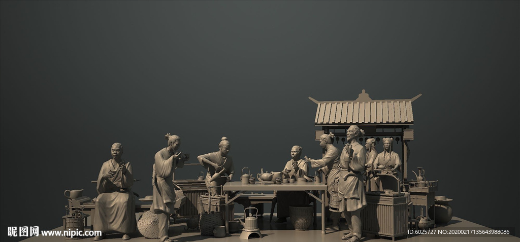 古道驿站场景人物雕塑
