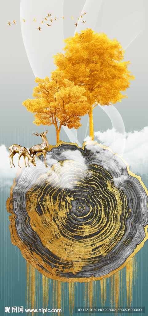 发财树麋鹿玄关背景墙