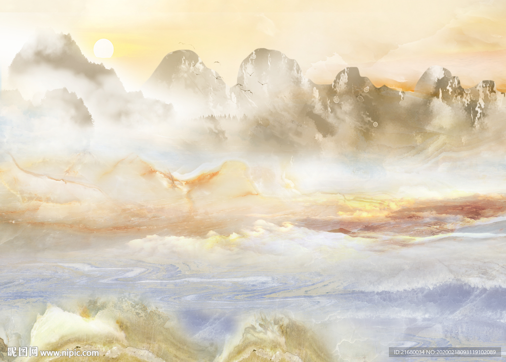 大理石纹山水背景墙