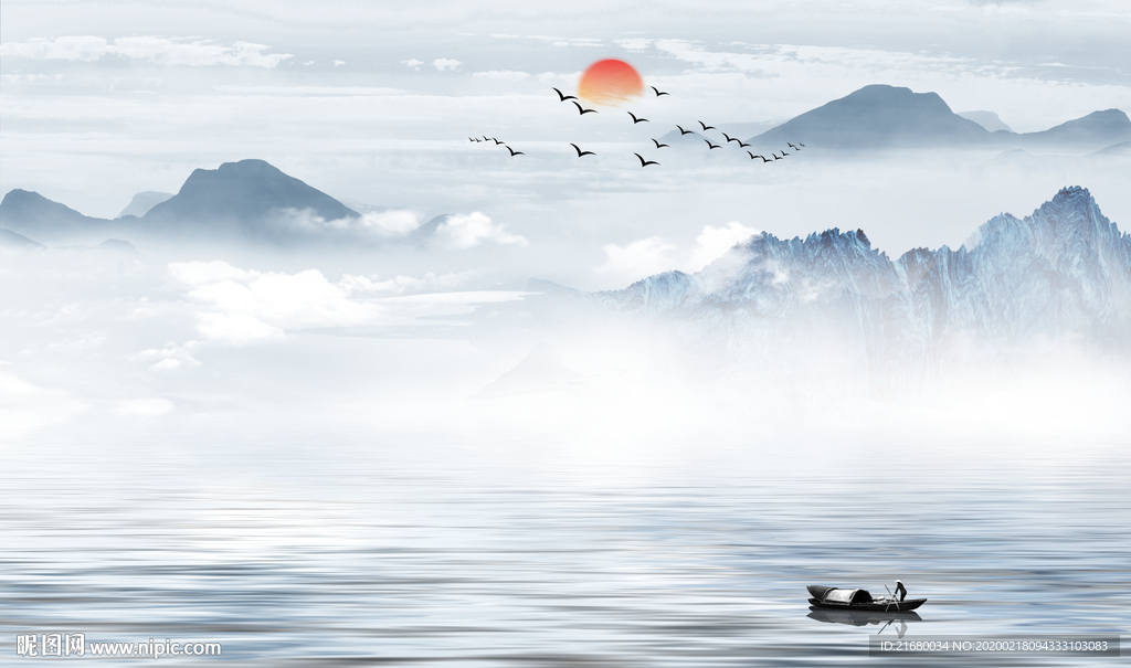 新中式抽象山水背景墙