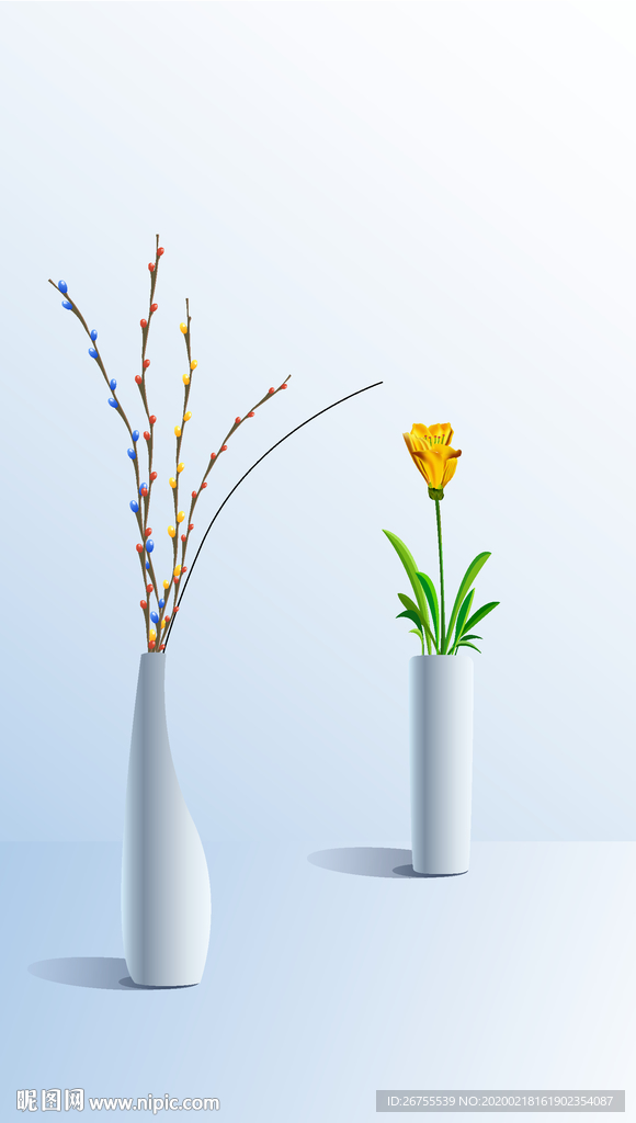 花瓶 AI矢量 装饰花 银柳