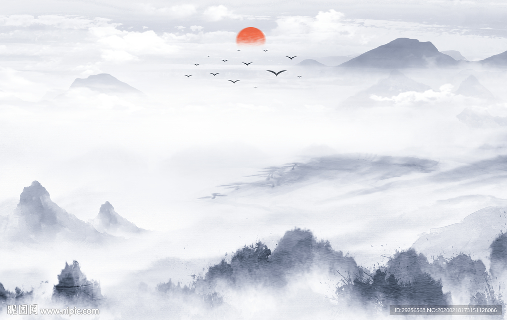 新中式抽象山水背景墙