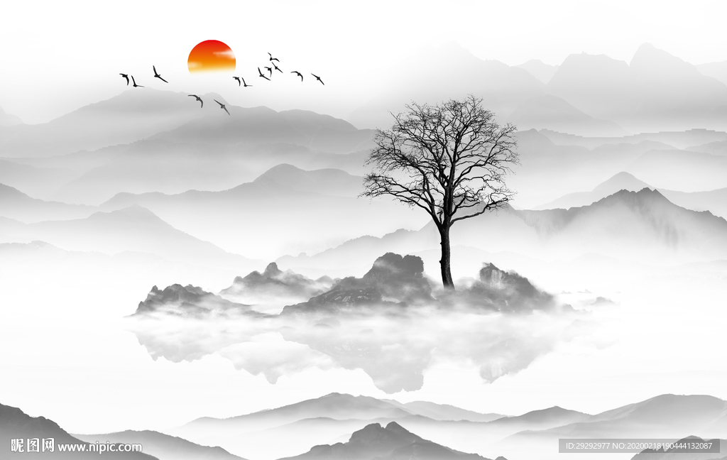 新中式抽象山水背景墙