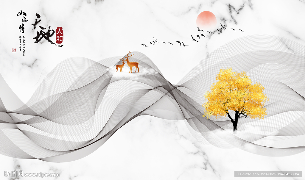 爵士白抽象线条背景墙