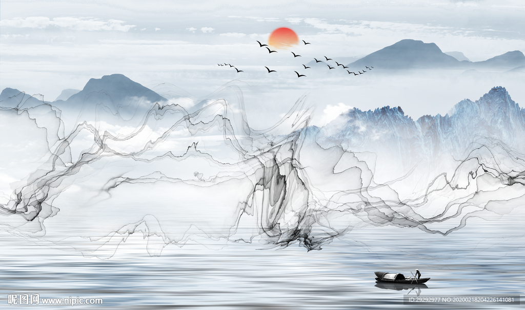 新中式抽象线条背景墙