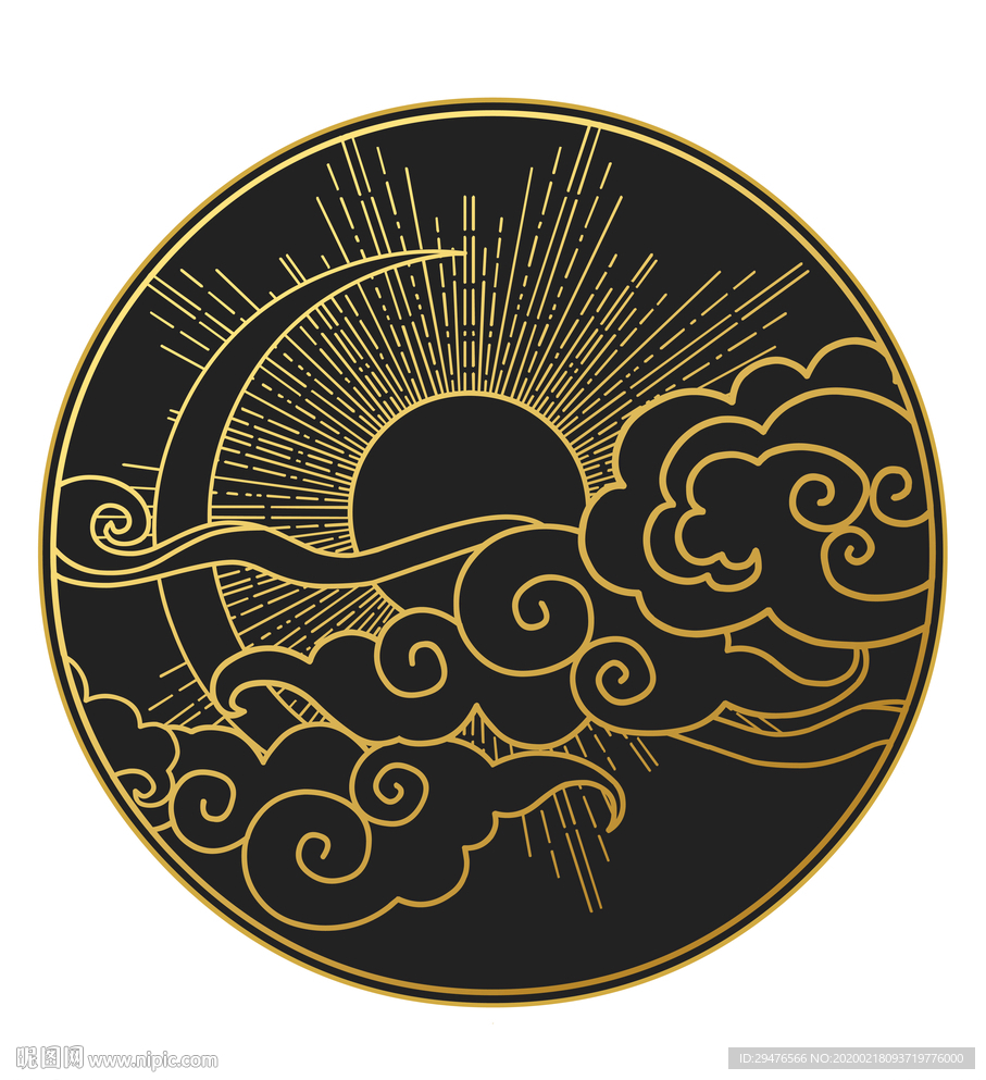 高端精致中式古典祥云山水底纹