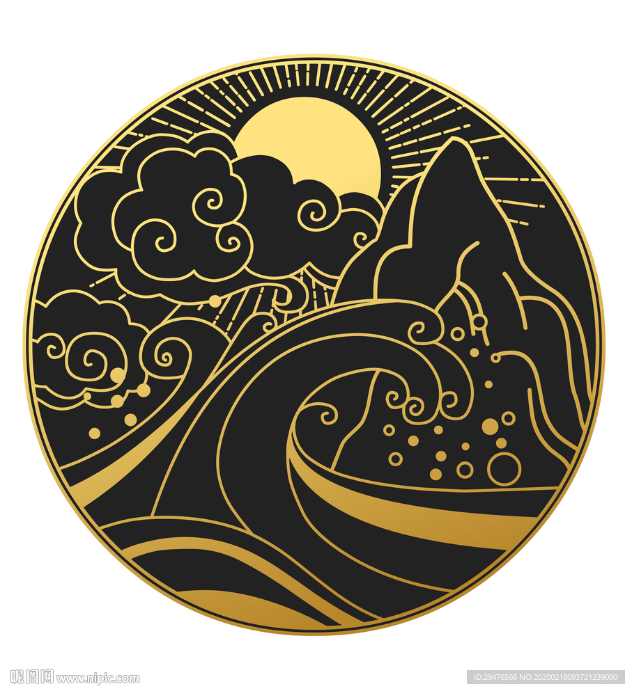 高端精致中式古典祥云山水底纹纹