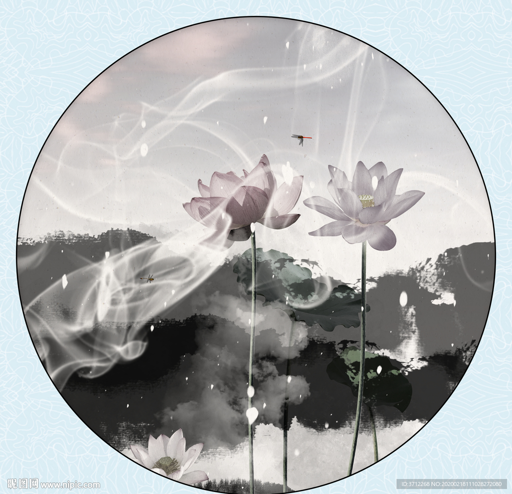 荷花壁画