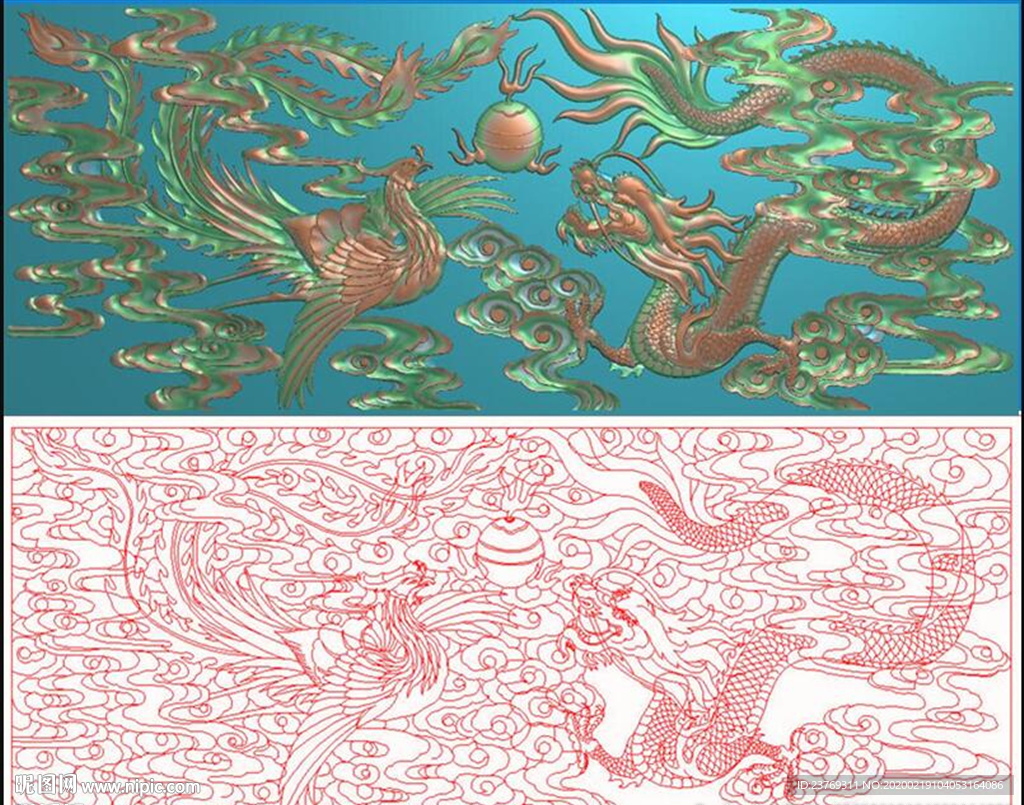 石雕龙凤花板围板精雕图浮雕灰度