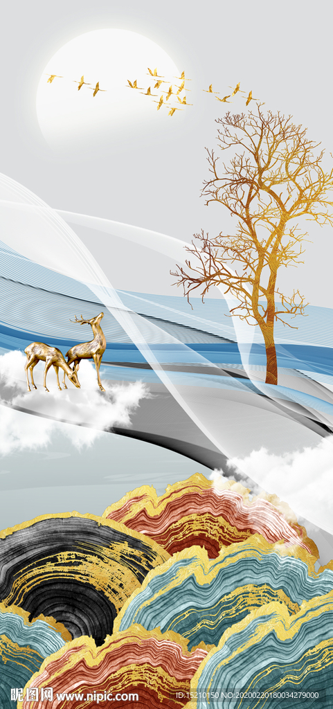 抽象树线条玄关背景墙