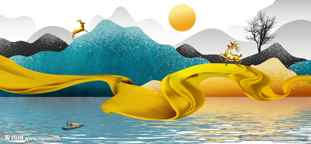 奢华大气金色山水装饰画