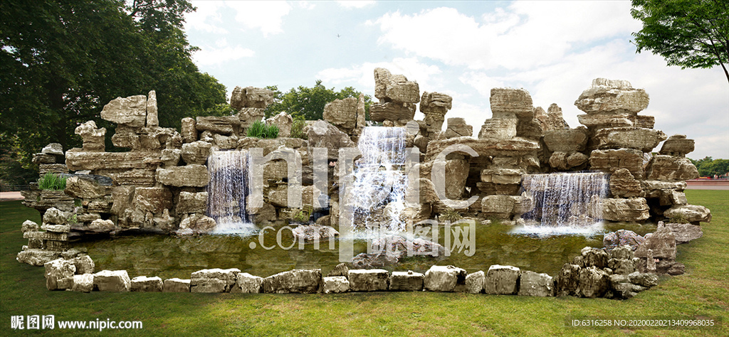 千层石假山跌水PSD效果图