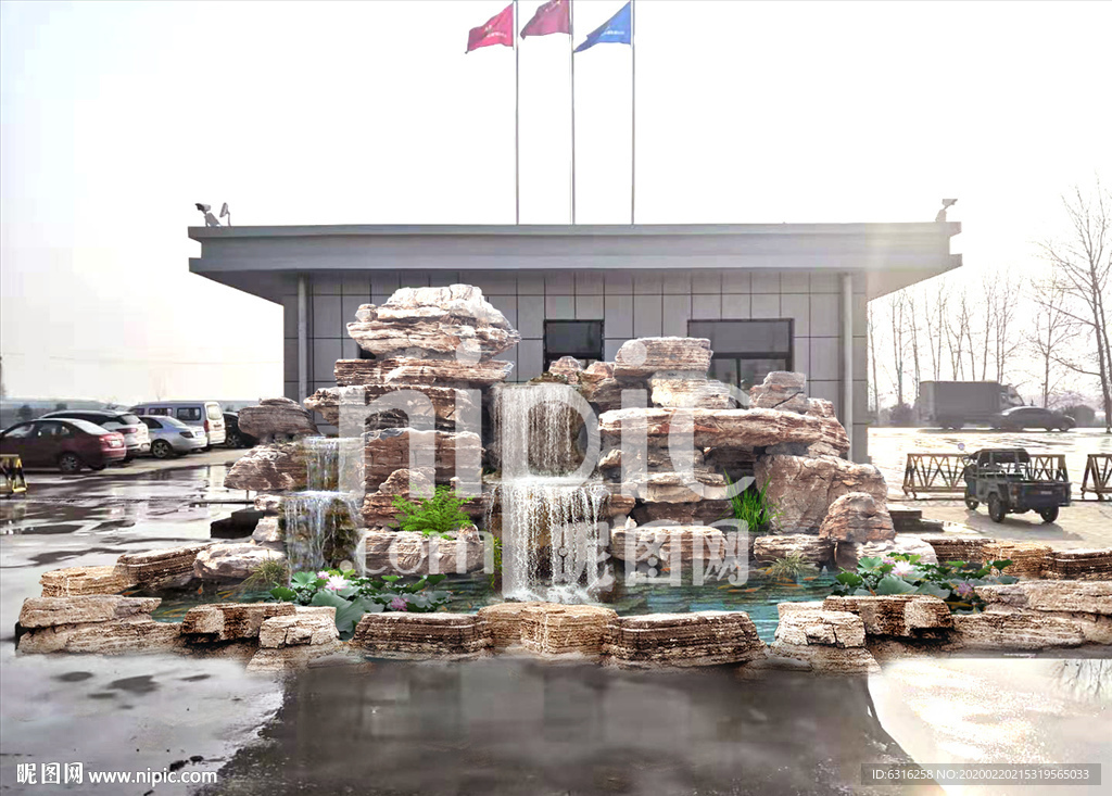 庭院千层石假山跌水效果图