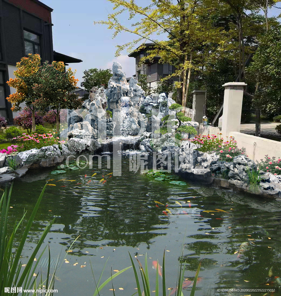 庭院太湖石假山效果图分层PSD