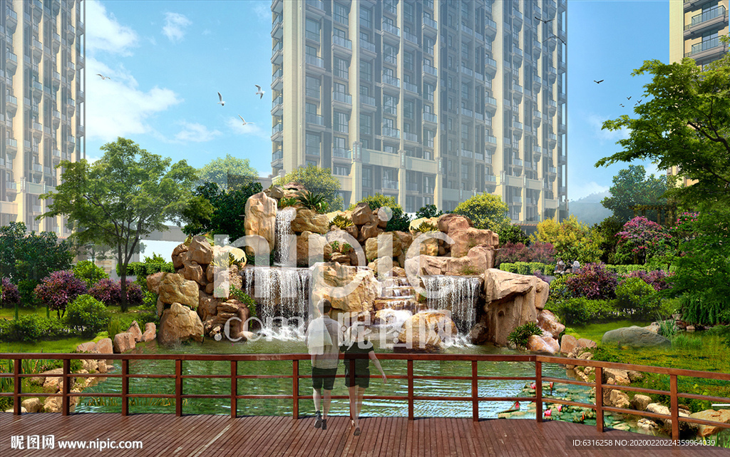 小区黄石假山水系PSD效果图