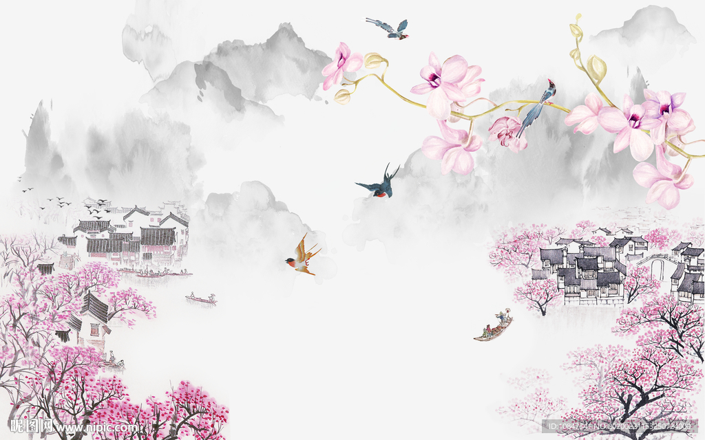 江南山水画精美画 TIF分层