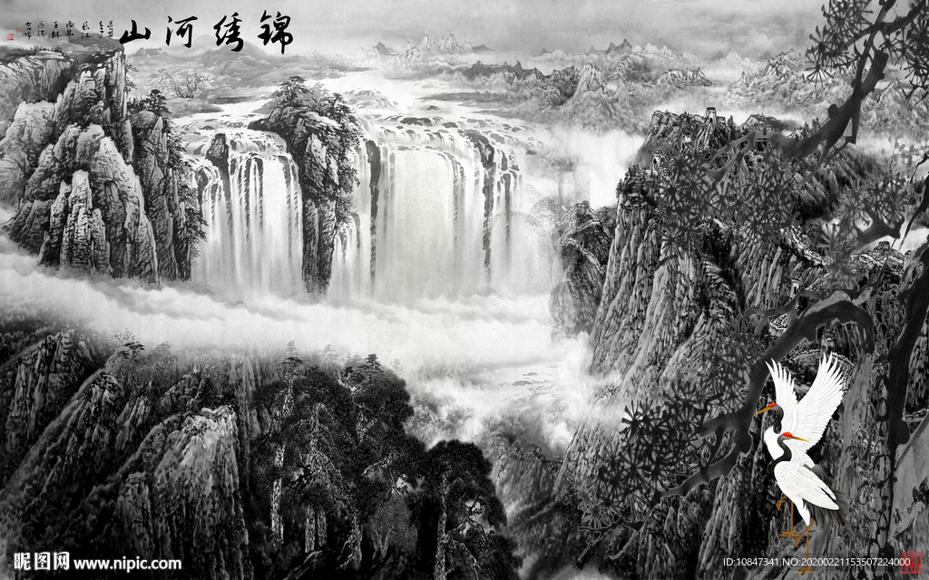 灰色山水画精美画 TIF分层