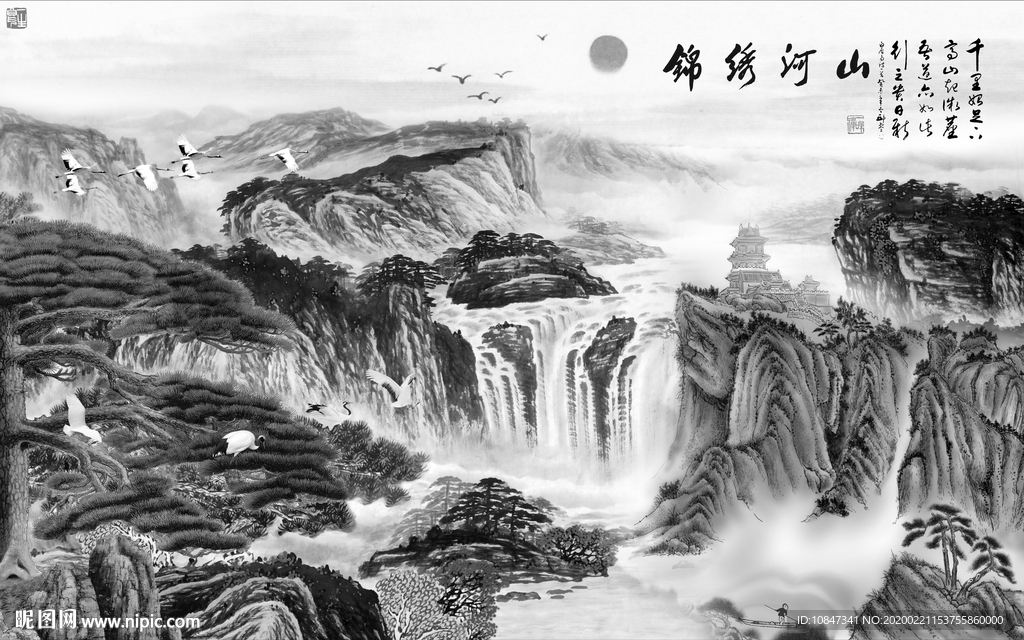 酒店山水画精美画 TIF分层