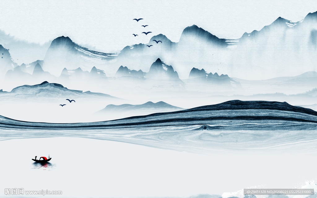 新中式意境山水画 tif分层