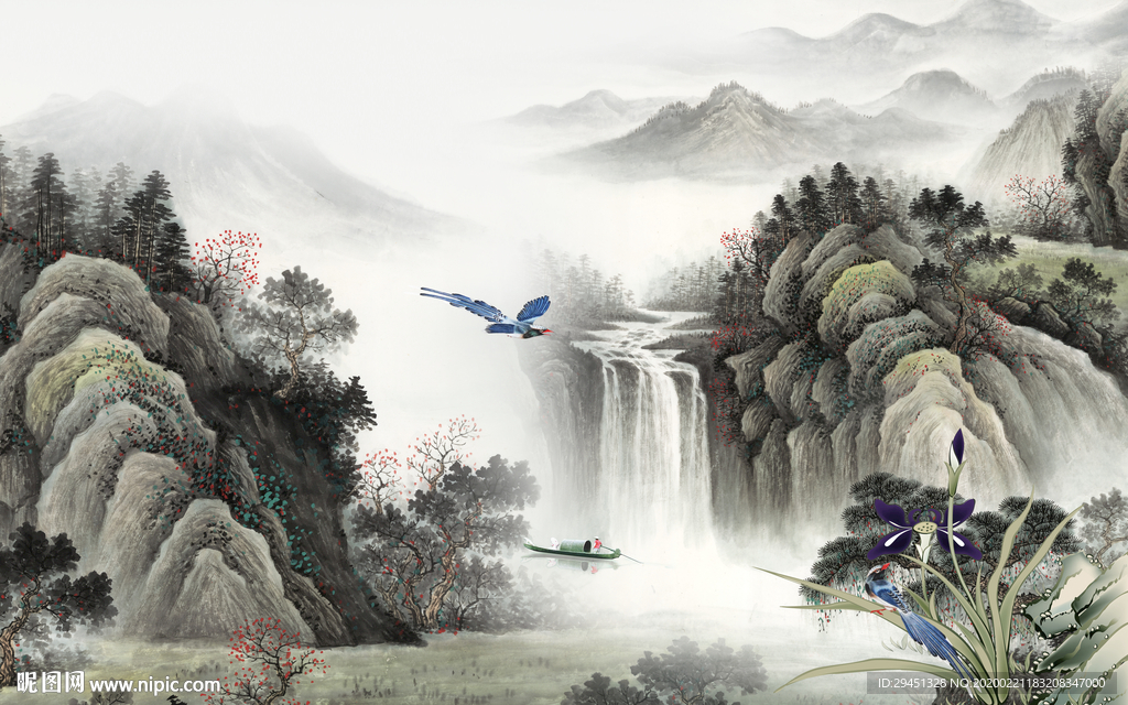 国画山水山水画 tif分层