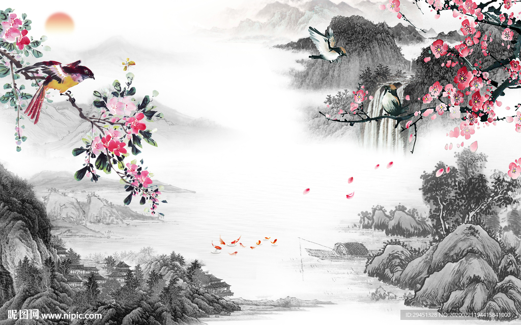 高端新山水背景画 tif分层