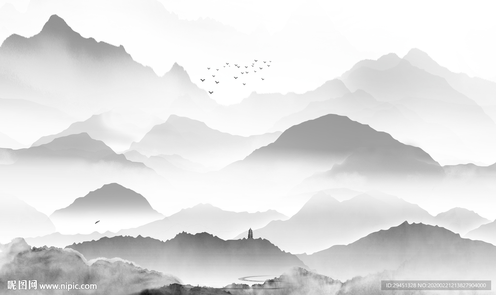 豪华背景墙山水画 tif分层