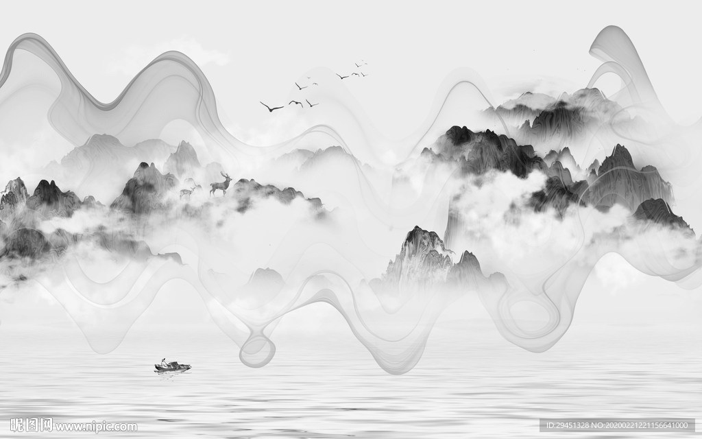 爆款背景墙山水画 tif分层