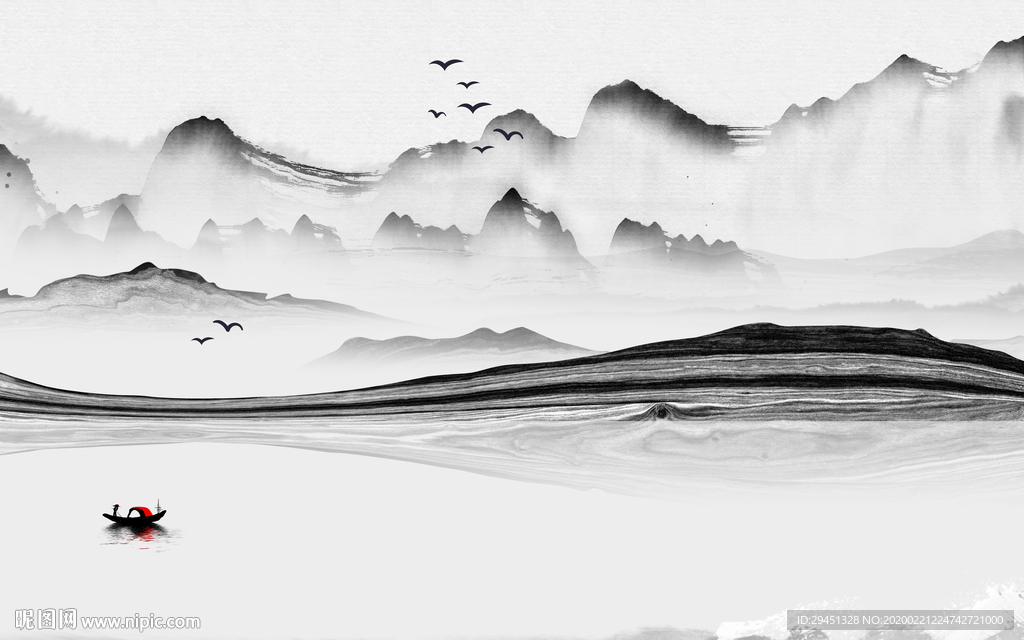 中国风背景墙山水画 tif分层