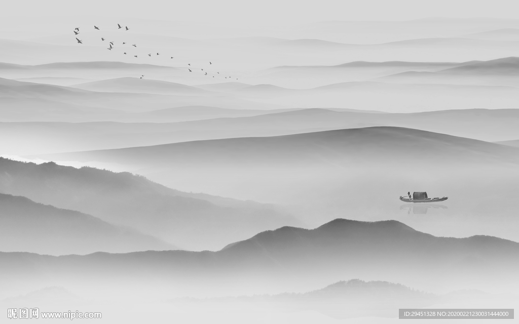 新中式背景墙山水画 tif分层
