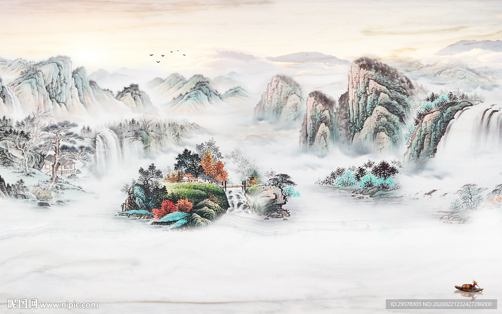 国画山水画高端画 TIF分层