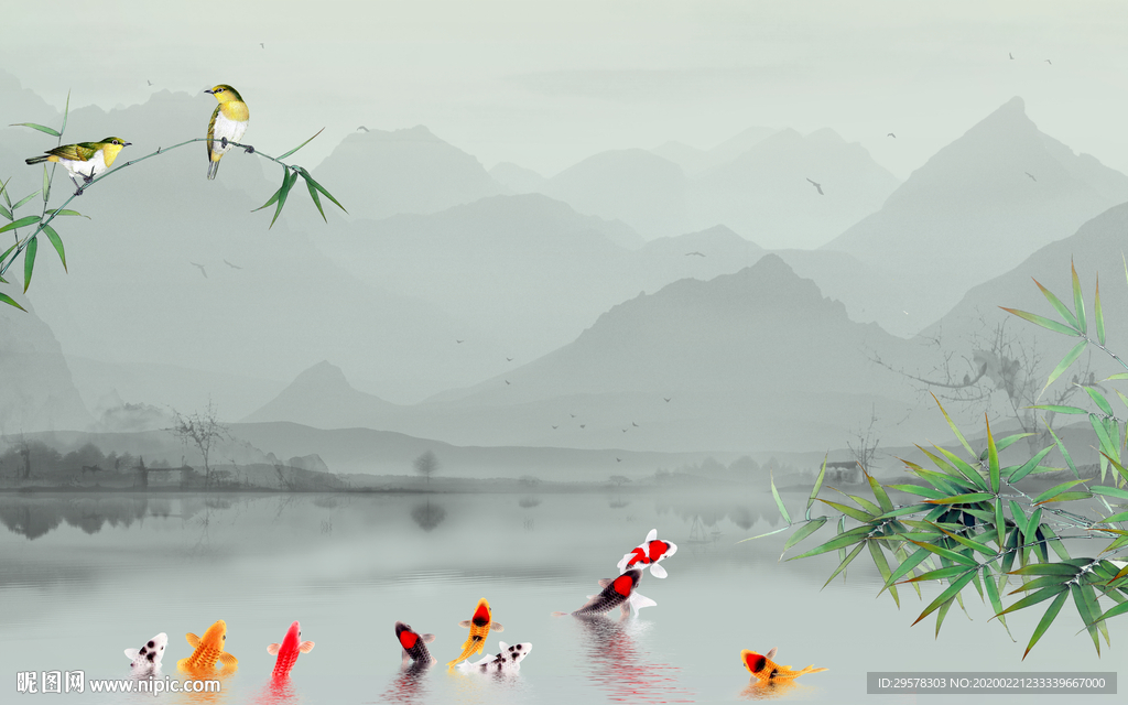 九鱼山水画高端画 TIF分层