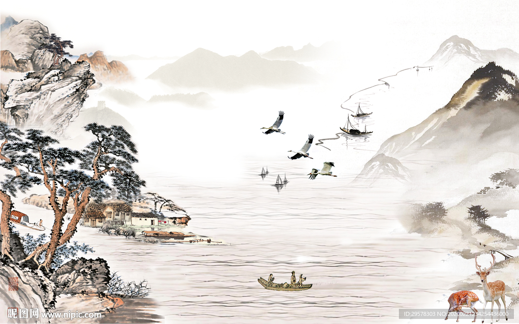 国画山水画高端画 TIF分层