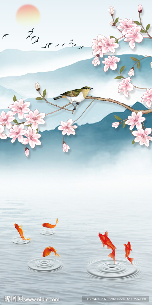 花鸟中式玄关挂画 TIF分层
