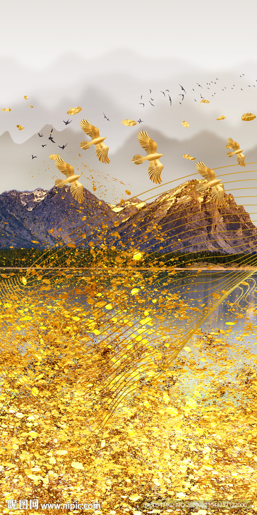 金色玄关山水挂画 TIF分层