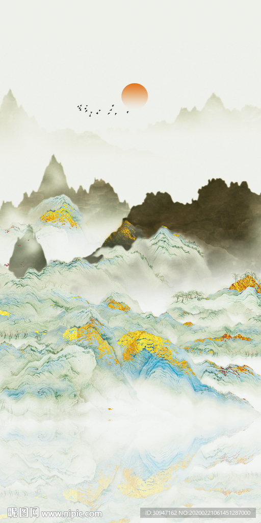 酒店玄关新山水画 TIF分层