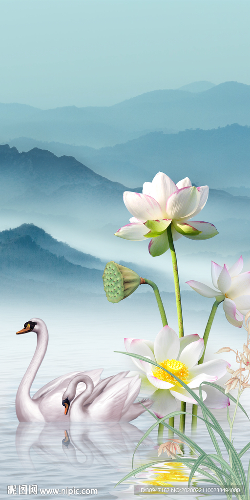 天鹅玄关新山水画 TIF分层