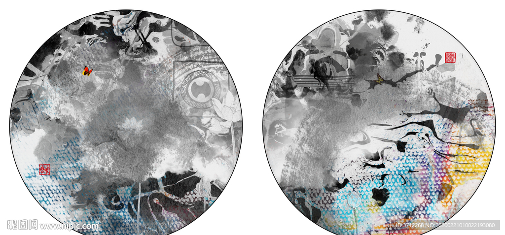 新中式荷花装饰画