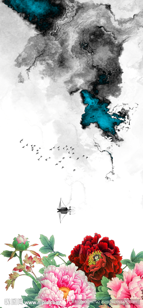 花香鸟语牡丹花鸟画