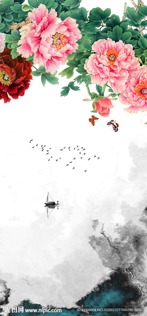 花香鸟语牡丹花鸟画