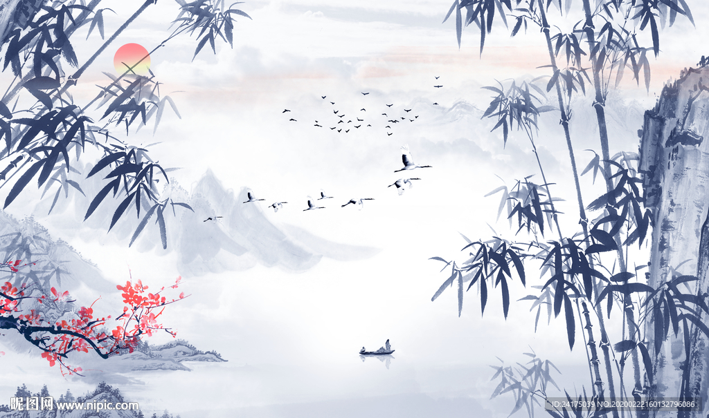 水墨山水风景背景墙