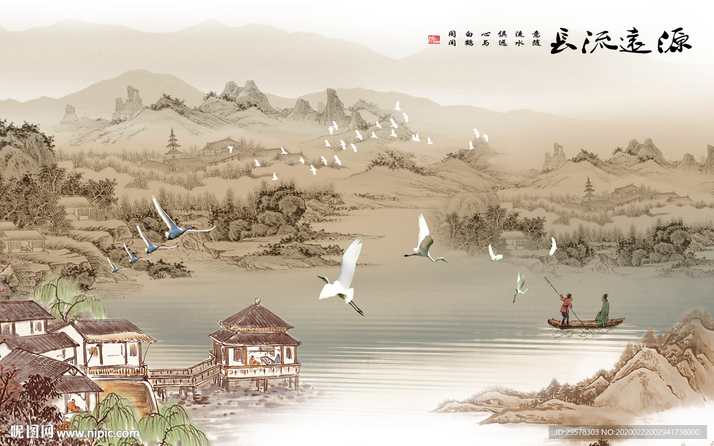 古风山水画高清画 TIF分层