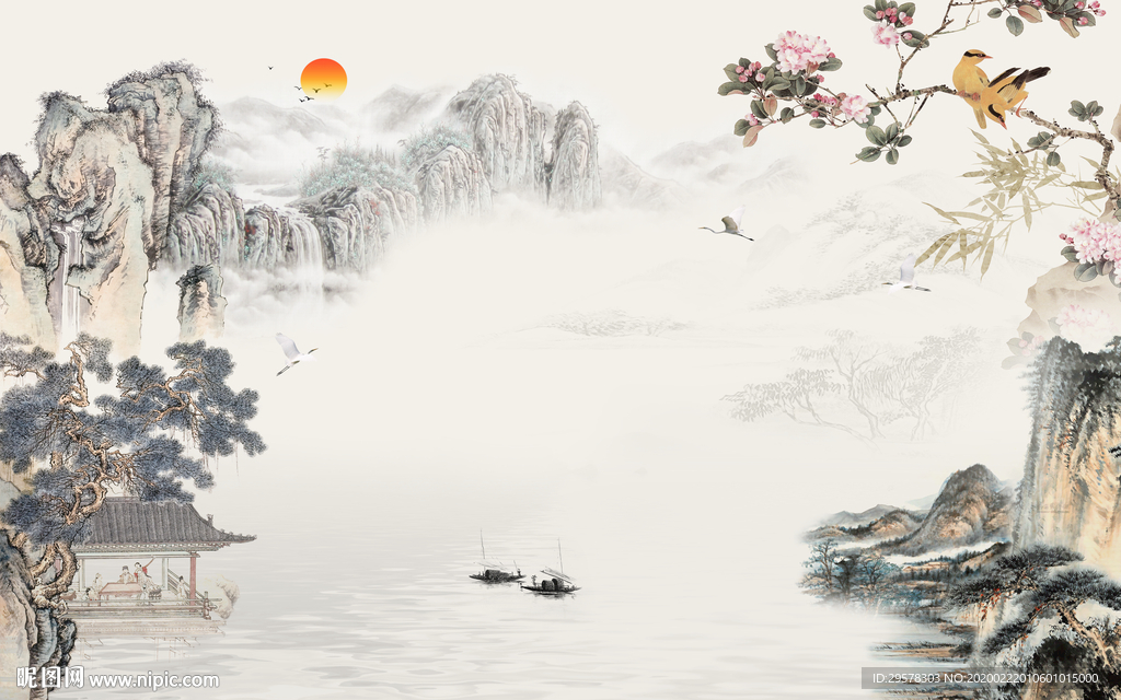 高档 山水画高清画 TIF分层