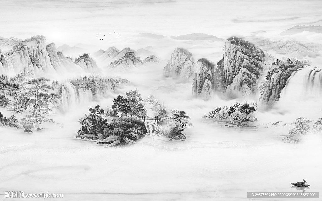 新品山水画电视墙 TIF分层