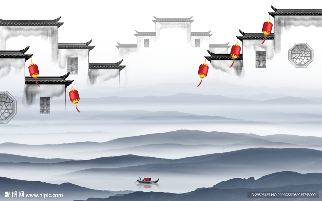 徽派意境山水画 tif分层