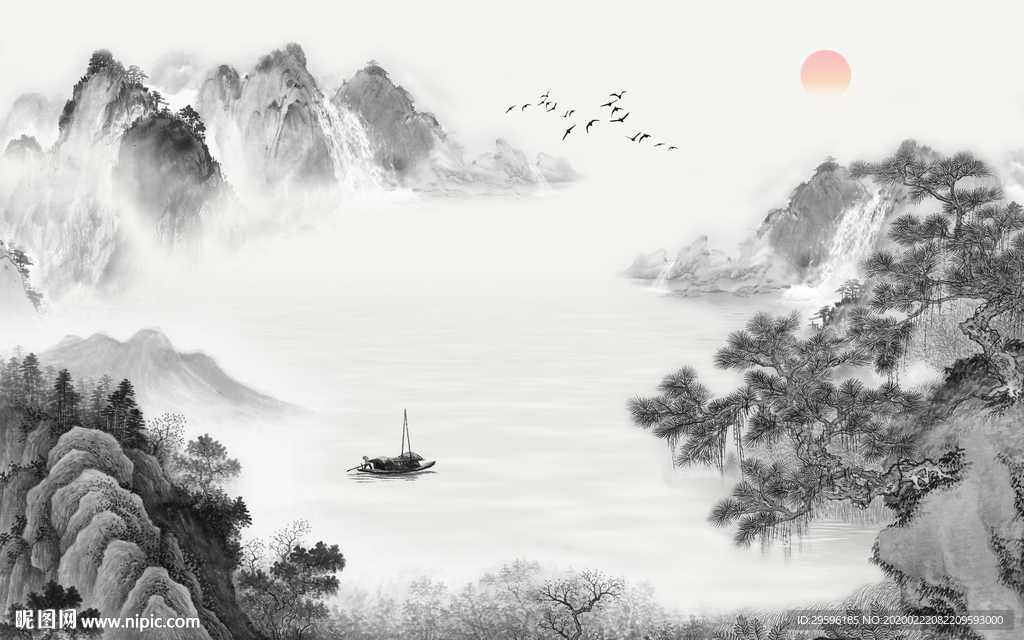 酒店高档山水画 tif分层