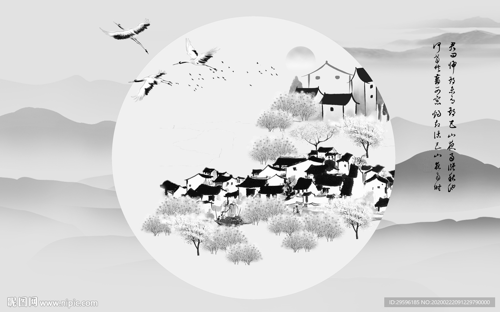 灰色高档山水画 tif分层