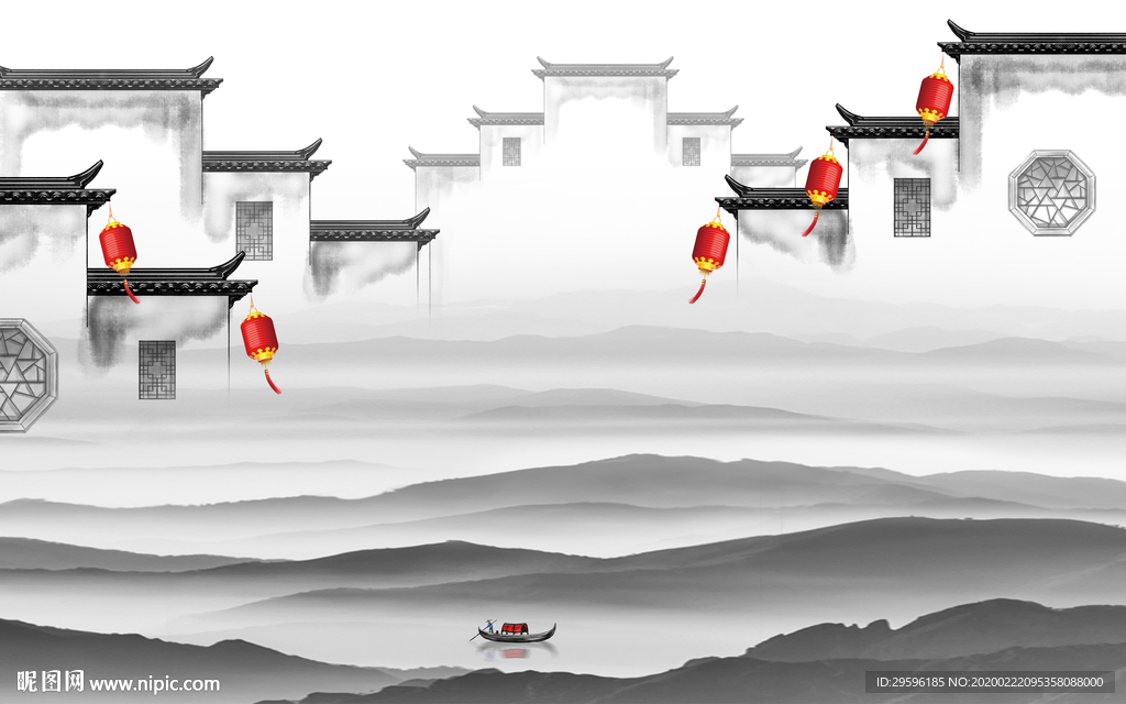 徽派高清山水画 tif分层