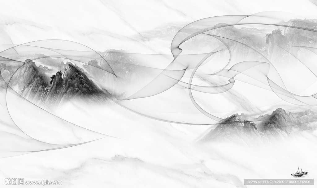 酒店新中式山水画 tif分层