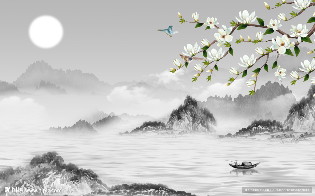 月光新中式山水画 tif分层