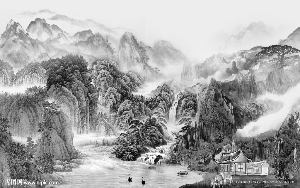 大气新中式山水画 tif分层